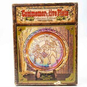 Vintage Indiana Glass Spirit Of 76 American Bicentennial Plate Amber Carnival
